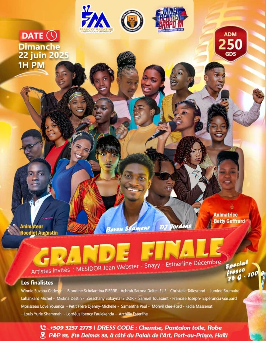 La grande finale de la 2e édition du concours de chant patriotique « Mwen Renmen Drapo m » est une initiative culturelle qui met en lumière la jeunesse haïtienne à travers l’art, la musique et l’engagement citoyen.