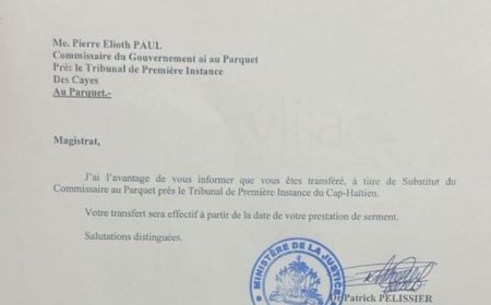 Haïti-Justice : le Commissaire du gouvernement des Cayes transféré au Cap-Haïtien